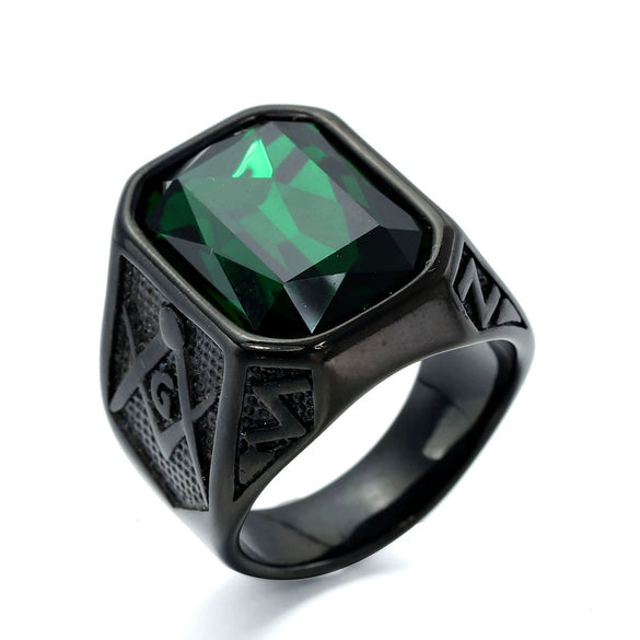 Wholesale Jewelry Stainless Steel Men's Geometric Ring Titanium Steel Electroplated Multicolor Gem Ring
