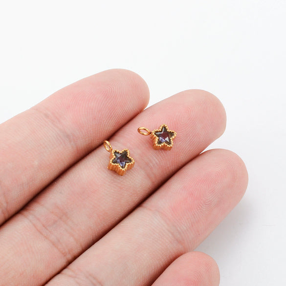 Wholesale Jewelry Stainless Steel Mini Pendant Inlaid Stars Oval Round Zircon Electroplated
