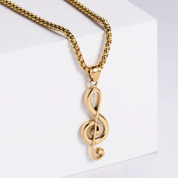 Wholesale Jewelry Stainless Steel Music Symbol Logo Doll Retro Unisex Electroplated Necklace