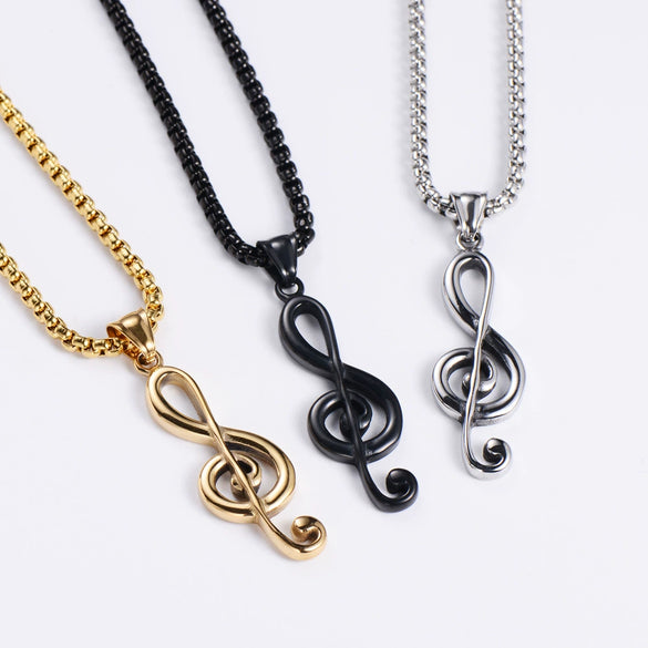 Wholesale Jewelry Stainless Steel Music Symbol Logo Doll Retro Unisex Electroplated Necklace