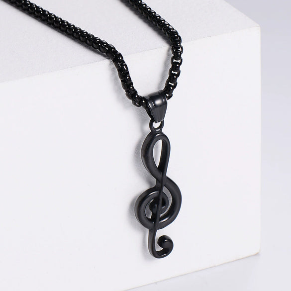 Wholesale Jewelry Stainless Steel Music Symbol Logo Doll Retro Unisex Electroplated Necklace