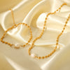 Wholesale Jewelry Stainless Steel Natural Freshwater Pearl Oval Geometric Electroplated Necklace And Bracelet For Women