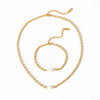 Wholesale Jewelry Stainless Steel Natural Freshwater Pearl Oval Geometric Electroplated Necklace And Bracelet For Women