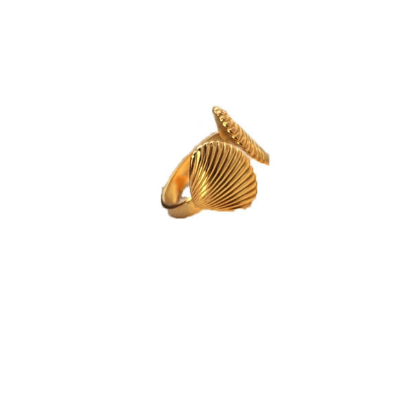 Wholesale Jewelry Stainless Steel Natural Geometric Heart Shape Electroplating Two Scallops Open Ring