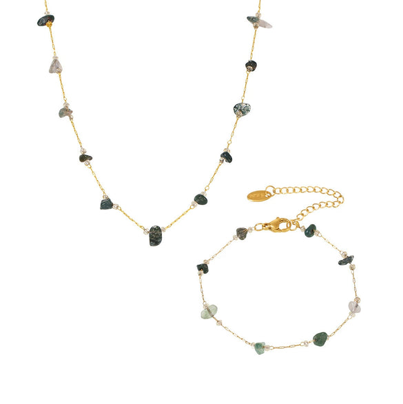Wholesale Jewelry 316L Stainless Steel Natural Green Crystal Light Luxury Necklace Bracelet Handmade Chain Jewelry
