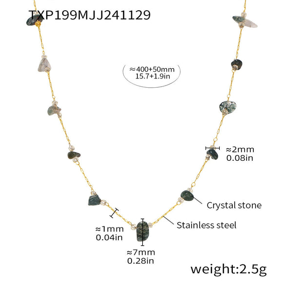 Wholesale Jewelry 316L Stainless Steel Natural Green Crystal Light Luxury Necklace Bracelet Handmade Chain Jewelry