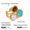 Wholesale Jewelry Stainless Steel Natural Stone Blue Turquoise Tiger Eye Stone Geometric Open Ring Electroplating For Women