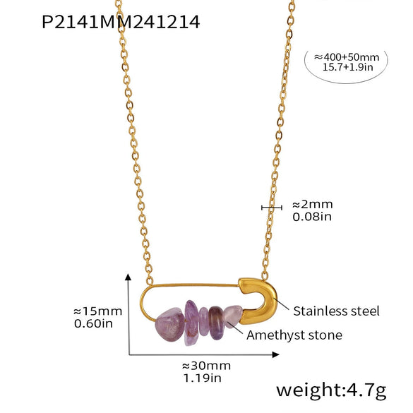 Wholesale Jewelry 316L Stainless Steel Natural Stone Freshwater Pearl Geometric Electroplated Necklace For Women