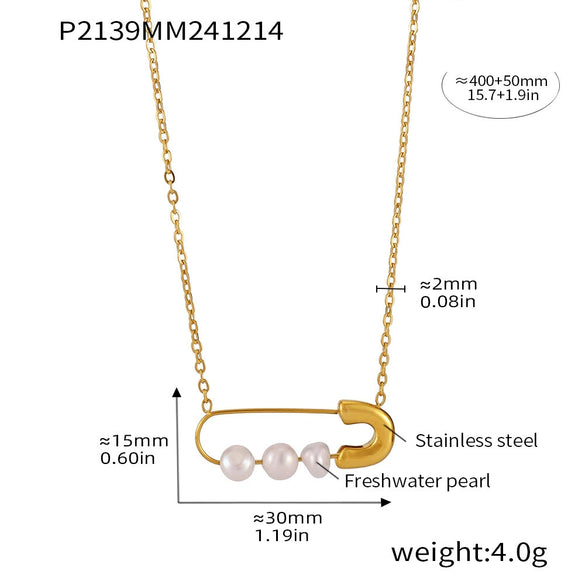 Wholesale Jewelry 316L Stainless Steel Natural Stone Freshwater Pearl Geometric Electroplated Necklace For Women