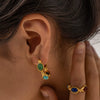 Wholesale Jewelry Stainless Steel Natural Stone Geometric Cshaped Electroplated Earrings For Women
