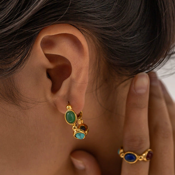 Wholesale Jewelry Stainless Steel Natural Stone Geometric Cshaped Electroplated Earrings For Women