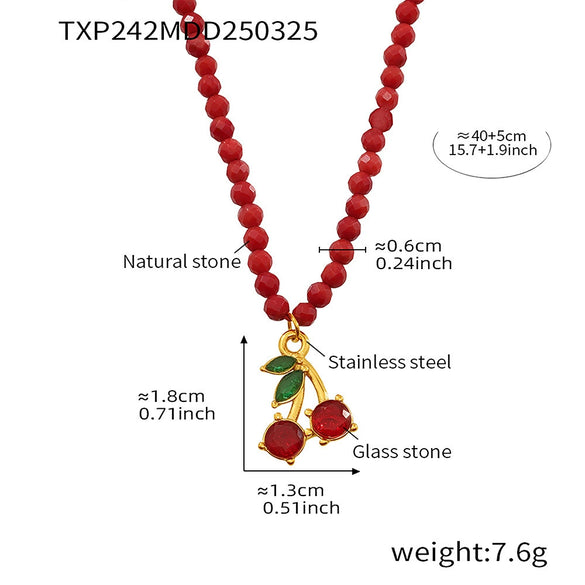 Wholesale Jewelry Stainless Steel Natural Stone Zircon Fruit Shape Electroplating Pendant Necklace Earrings Set