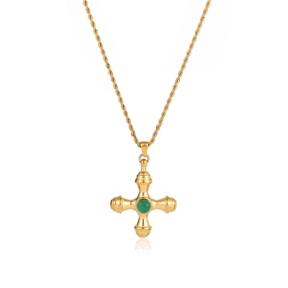 Wholesale Jewelry Stainless Steel Natural Tiger Eye Stone Cross Pendant Electroplating