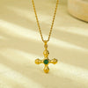 Wholesale Jewelry Stainless Steel Natural Tiger Eye Stone Cross Pendant Electroplating