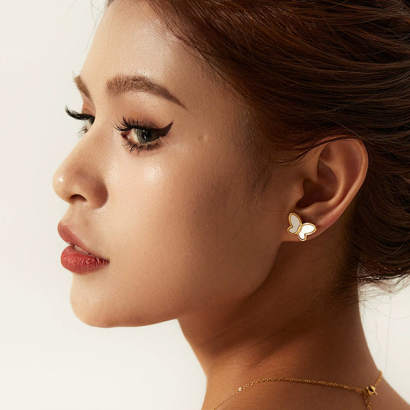 Wholesale Jewelry Stainless Steel Natural White Shellfish Butterfly Electroplating Animals Zodiac Earrings For Women