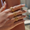 Wholesale Jewelry Stainless Steel Ocean Style Geometric Starfish Coral Joint Open Ring For Women Electroplated