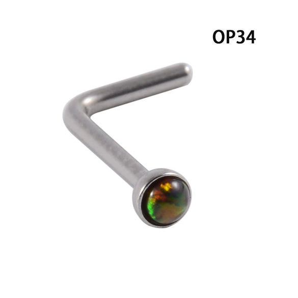 Wholesale Jewelry Stainless Steel Opal Nose Ring Lshaped Sshaped Electroplated