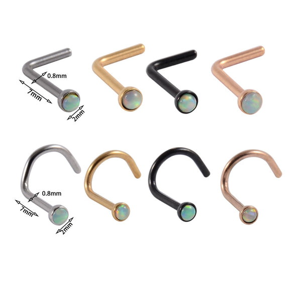Wholesale Jewelry Stainless Steel Opal Nose Ring Lshaped Sshaped Electroplated