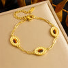Wholesale Jewelry Stainless Steel Oval Geometric Inlay Tiger Eye Gold Plated Personality Bracelet For Women