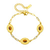 Wholesale Jewelry Stainless Steel Oval Geometric Inlay Tiger Eye Gold Plated Personality Bracelet For Women