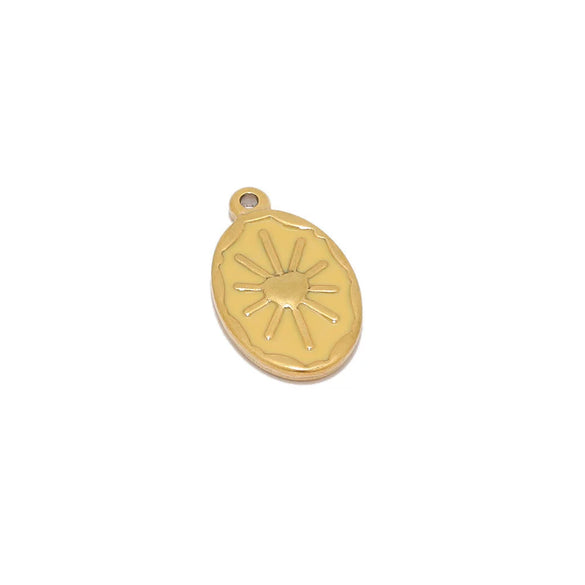 Wholesale Jewelry Stainless Steel Oval Tag Oil Dripping Sun Pendant Diy Necklace Accessories