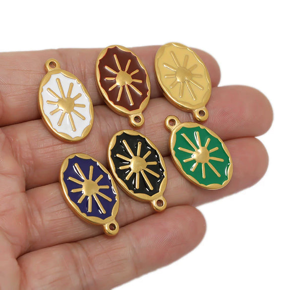 Wholesale Jewelry Stainless Steel Oval Tag Oil Dripping Sun Pendant Diy Necklace Accessories