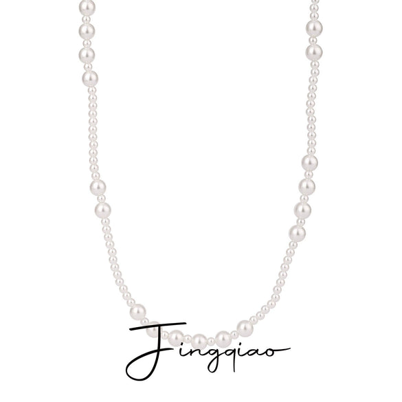 Wholesale Jewelry Stainless Steel Pearl Beaded Sweater Chain Necklace With Geometric Style And Electroplating Treatment