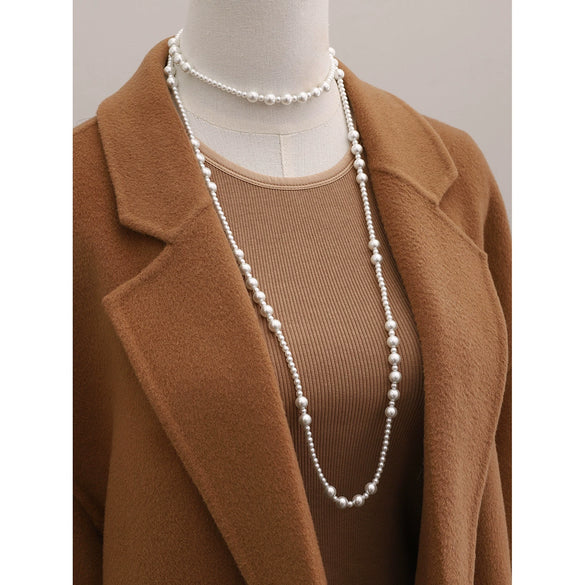 Wholesale Jewelry Stainless Steel Pearl Beaded Sweater Chain Necklace With Geometric Style And Electroplating Treatment