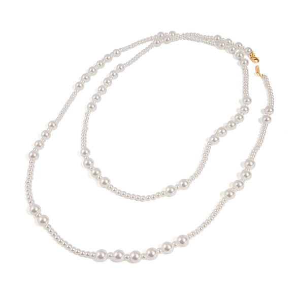 Wholesale Jewelry Stainless Steel Pearl Beaded Sweater Chain Necklace With Geometric Style And Electroplating Treatment