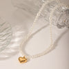 Wholesale Jewelry Stainless Steel Pearl Chain Love Pendant Necklace With Geometric Design And Electroplating