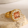 Wholesale Jewelry Stainless Steel Pearl Geometric Ring Electroplated