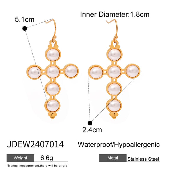 Wholesale Jewelry Stainless Steel Pearl Necklace And Cross Earrings With Geometric Design Electroplated For Women