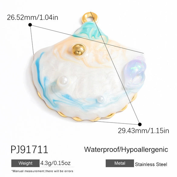 Wholesale Jewelry Stainless Steel Pearl Shell Pendant Handmade With Starfish Shell Patterns Dripping Oil Style