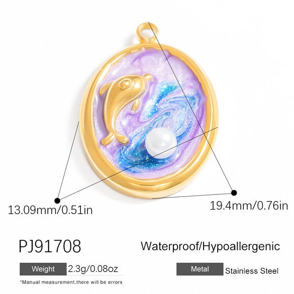 Wholesale Jewelry Stainless Steel Pearl Shell Pendant Handmade With Starfish Shell Patterns Dripping Oil Style