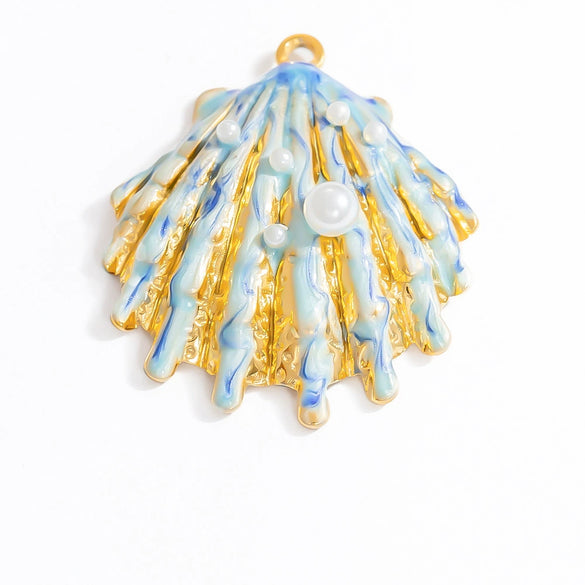 Wholesale Jewelry Stainless Steel Pearl Shell Pendant Handmade With Starfish Shell Patterns Dripping Oil Style