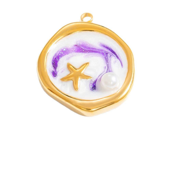 Wholesale Jewelry Stainless Steel Pearl Shell Pendant Handmade With Starfish Shell Patterns Dripping Oil Style