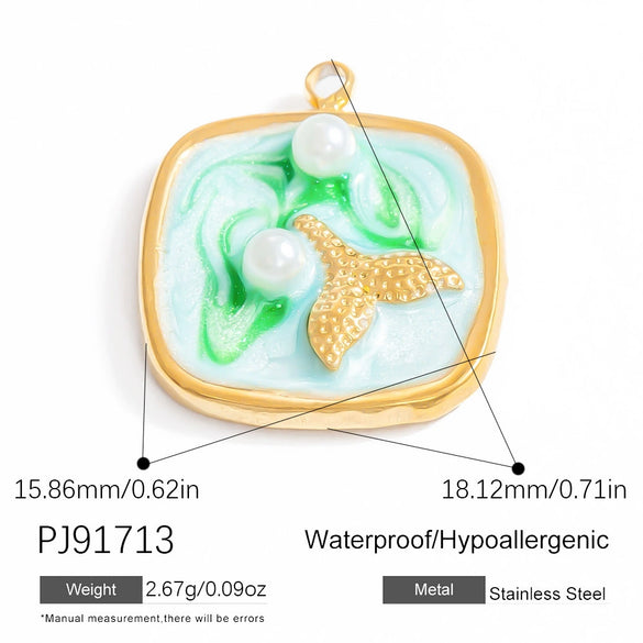 Wholesale Jewelry Stainless Steel Pearl Shell Pendant Handmade With Starfish Shell Patterns Dripping Oil Style