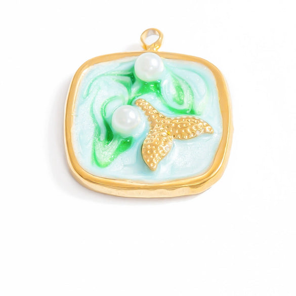 Wholesale Jewelry Stainless Steel Pearl Shell Pendant Handmade With Starfish Shell Patterns Dripping Oil Style