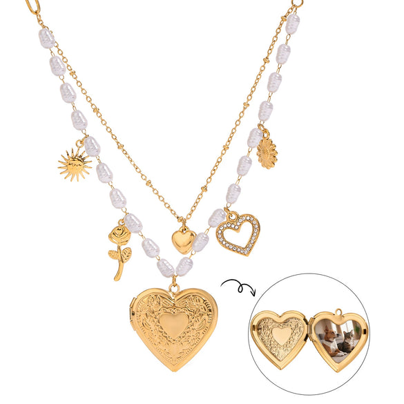 Wholesale Jewelry Stainless Steel Pearl Sunflower Necklace Electroplated