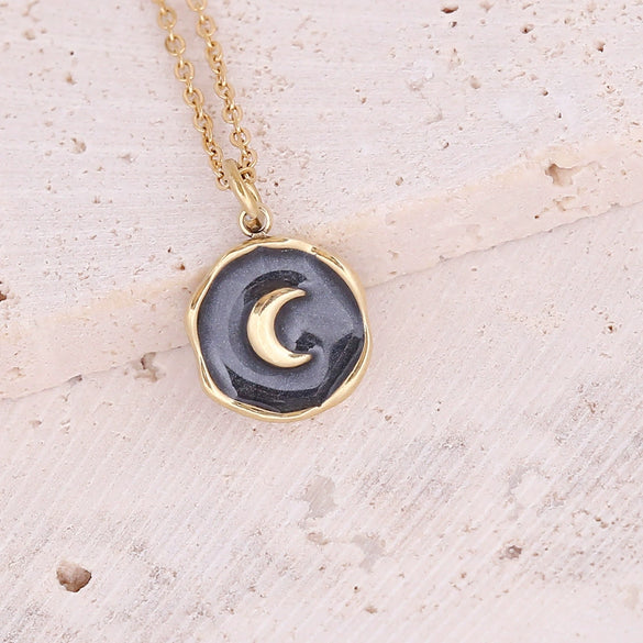 Wholesale Jewelry Stainless Steel Pendant Necklace With Drop Oil Eyes And Cross Moon Design Electroplated