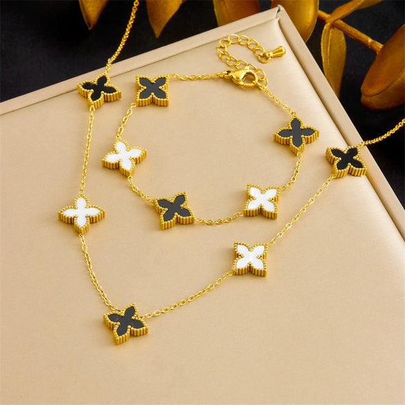 Wholesale Jewelry Stainless Steel Plants And Flowers Doublesided Necklace And Bracelet Electroplating