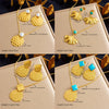 Wholesale Jewelry Stainless Steel Plants And Flowers Ginkgo Square Circle Concave Pendant Earrings Necklace Electroplating