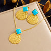 Wholesale Jewelry Stainless Steel Plants And Flowers Ginkgo Square Circle Concave Pendant Earrings Necklace Electroplating