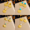Wholesale Jewelry Stainless Steel Plants And Flowers Ginkgo Square Circle Concave Pendant Earrings Necklace Electroplating