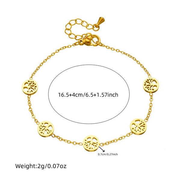 Wholesale Jewelry Stainless Steel Plants And Flowers Pattern Electroplating Round Hollow Necklace Earrings Bracelet Set For Women