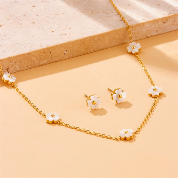 Wholesale Jewelry Stainless Steel Plants And Flowers Style Electroplating Bracelet Earrings Necklace Set