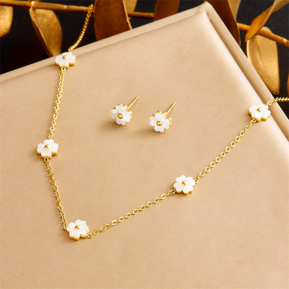Wholesale Jewelry Stainless Steel Plants And Flowers Style Electroplating Bracelet Earrings Necklace Set