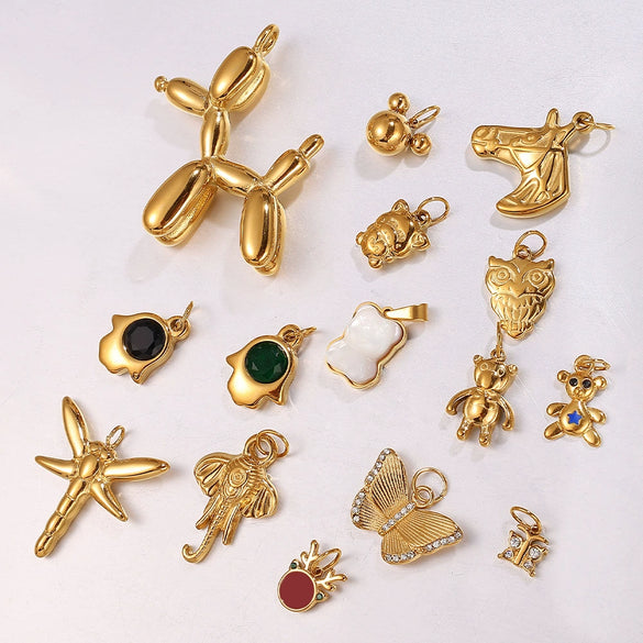 Wholesale Jewelry 316L Stainless Steel Plated 18K Gold Dragonfly Bear Pendant Necklace For Women