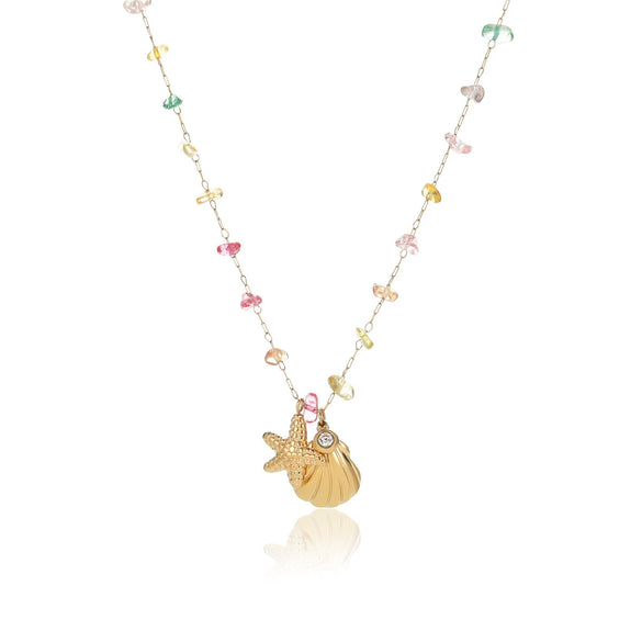 Wholesale Jewelry Stainless Steel Plated 18K Gold Shell Starfish Pendant Necklace Bracelet For Women