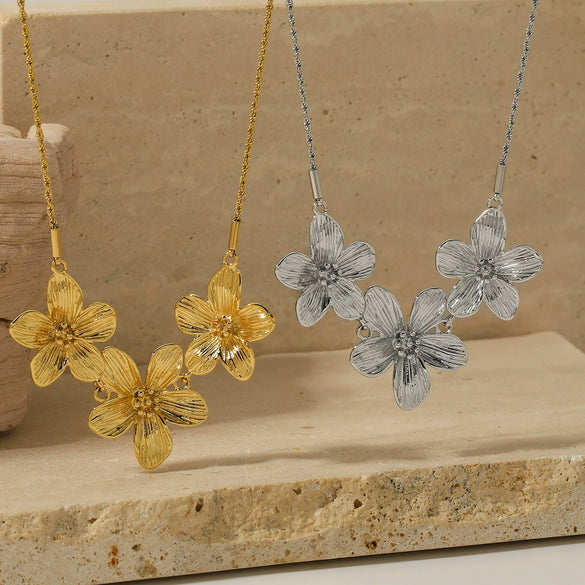 Wholesale Jewelry Stainless Steel Pleated Flower Electroplating Women